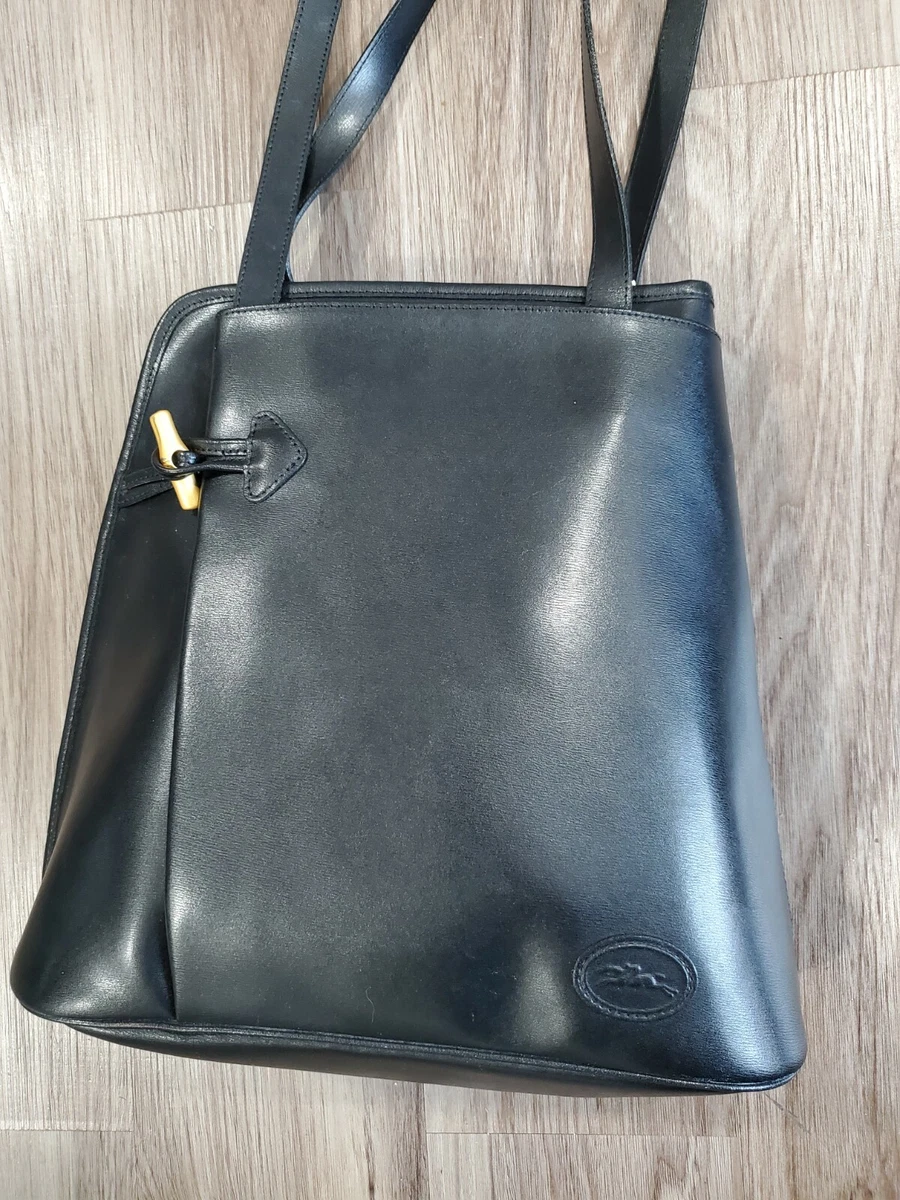 Longchamp Roseau Leather Bag with Toggle Black Double Strap Purse