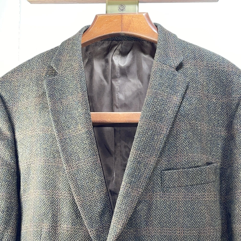Mens Tweed Herringbone Sport Coat Blazer  46R Brown 2 Button Warren Sewell - Image 3 of 4