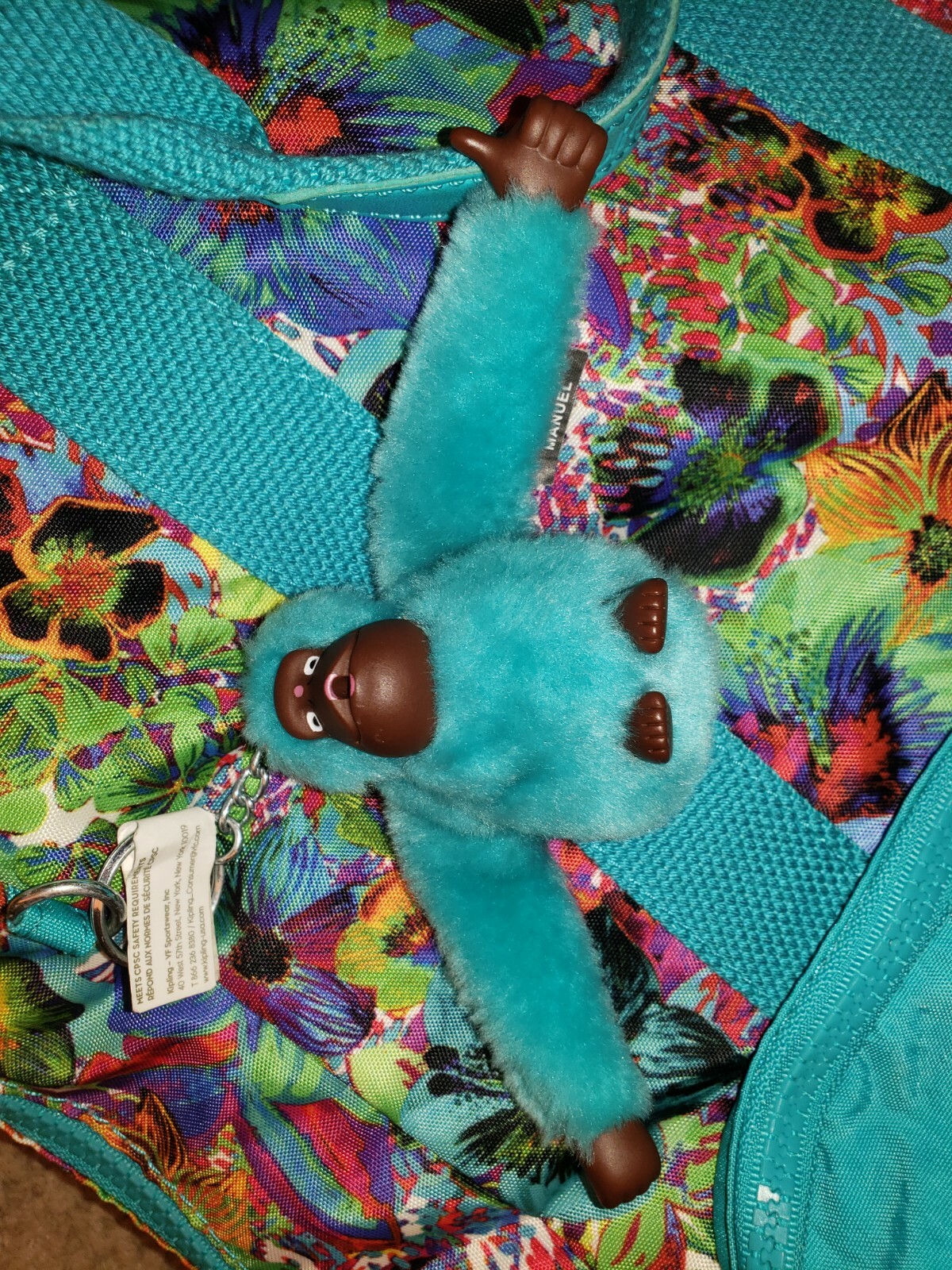 Kipling Bacpack with Blue Monkey Medium-sized Cya… - image 8