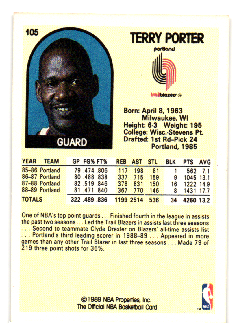 198990 NBA Hoops Basketball Card 105 Terry Porter Portland Trail Blazers c eBay
