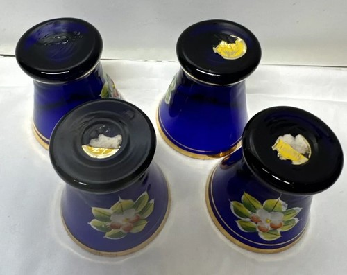 4 Vintage Cute Cobalt Blue Gold Gild Hand-Painted Flowers Shot Glass - Picture 7 of 11