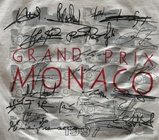 F1 Monaco Grand Prix 1997 T-Shirt White Size L Cotton Driver Signatures on logo