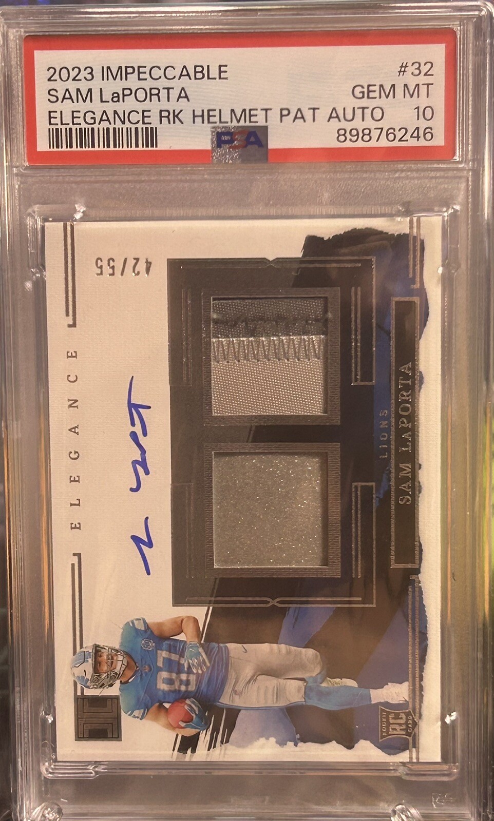 Sam LaPorta Panini Impeccable Elegance Rookie Helmet and Patch Autographs #32 Base