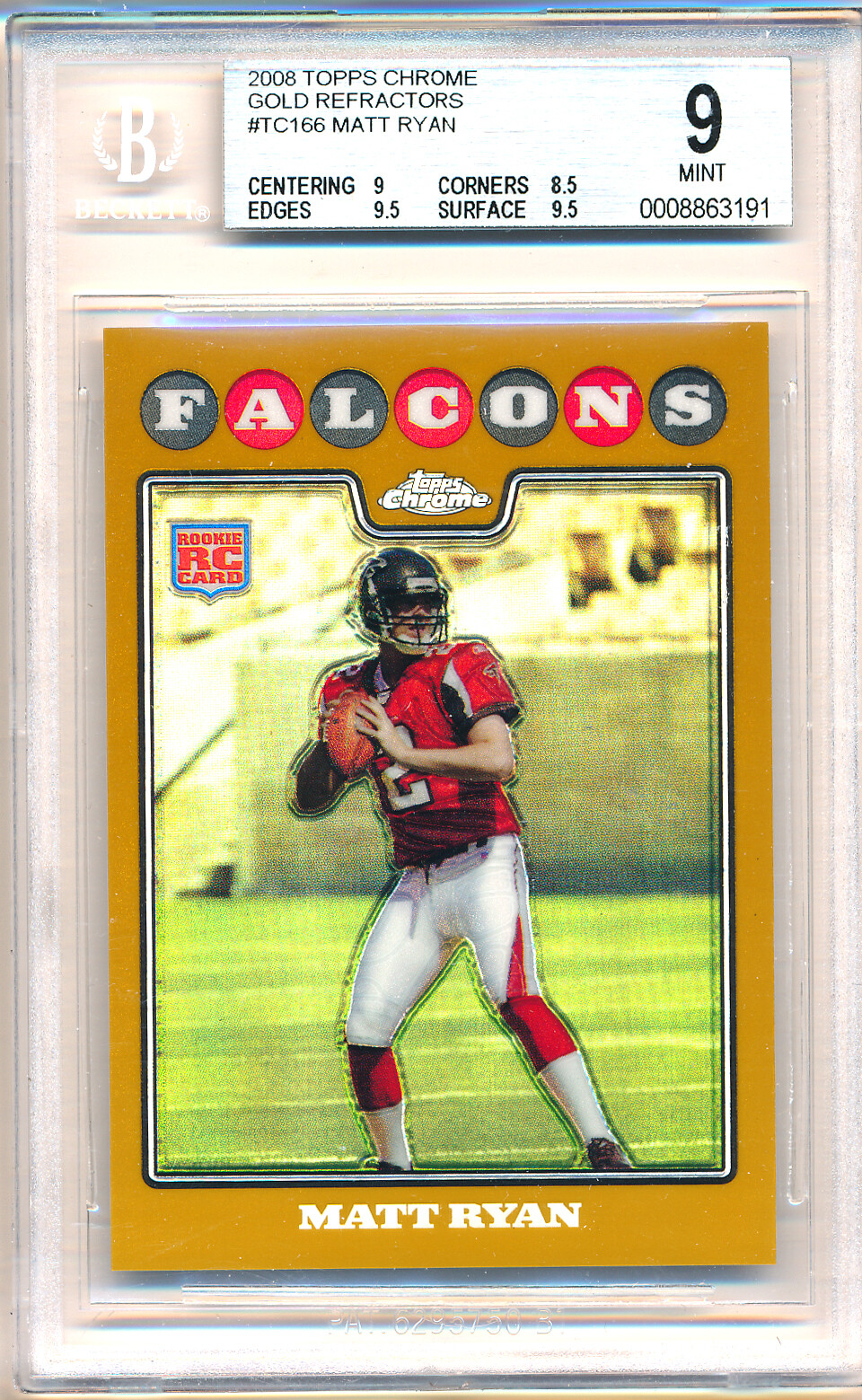 Matt Ryan 2008 Topps Chrome Gold Refractor Rookie RC BGS 9 Mint /199