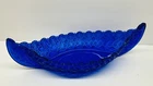 Vintage Large Fenton Cobalt Blue Glass Canoe Bowl Daisy & Button Pattern 12"