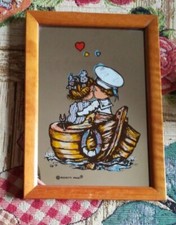 QUADRETTO SPECCHIO RIGHETTI PROD PAT 80 VINTAGE AMORE COPPIA BARCA SAN VALENTINO