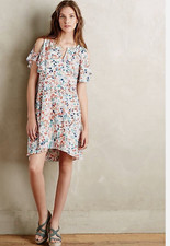 Anthropologie Maeve Dress M Watercolor Dot Print Flutter Sleeve Cold Shoulder