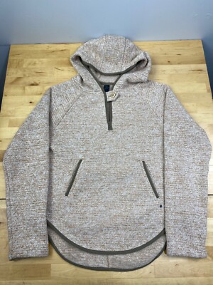 prAna 1/4 Button Hoodie Womens S Orange Pullover Casual Pocket