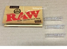 One Pack of 100 RAW Classic Single Wide Rolling Papers PLUS THREE GLASS TIPS