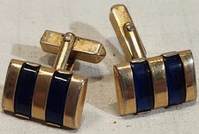 Vintage SWANK Gold Toned Dark Navy Cobalt Blue Stone Cufflinks