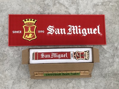   NIB Rare San Miguel Tall Premium Import Beer Tap Handle & Large Bar Mat Lot