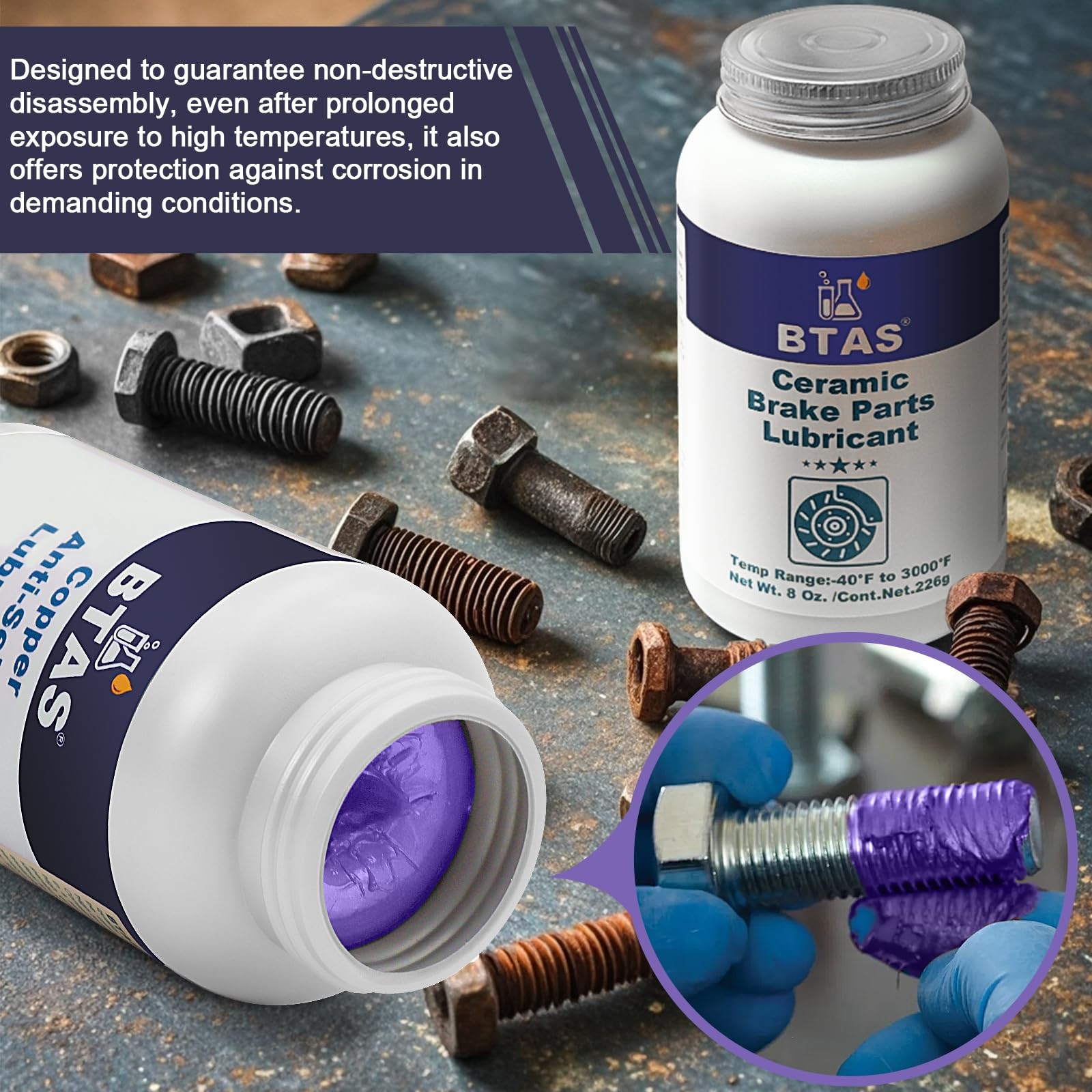 BTAS Brake Synthetic Ceramic Grease 8 oz,Anti SeizeSqueal Caliper Pad Pin Pa...