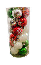 24 Count Red Green White Silver Glitter Shatterproof 1.5" Christmas Ornament