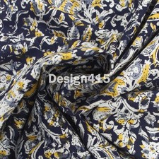Kalamkari Black & Yellow Floral Hand Block Printed Upholstery,Craft Fabric