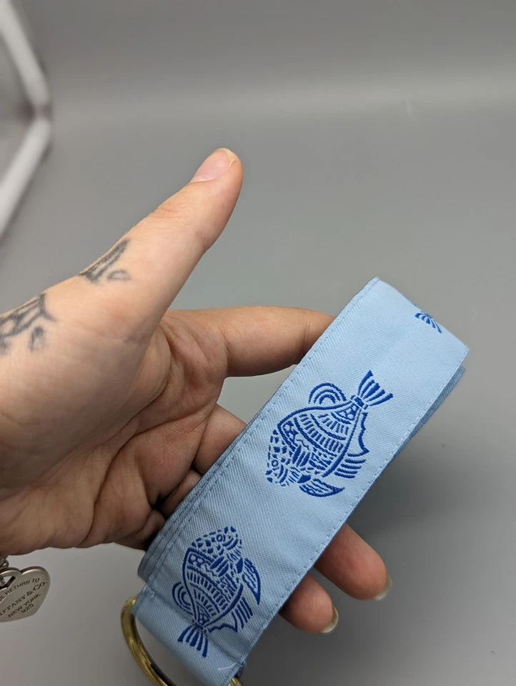 Cinturón de golf vintage de nailon tropical J. McLaughlin Blue Fish de la década de 1990 XL Foto 3 de 4