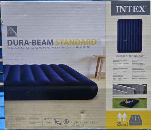 Intex Dura-Beam Standard Full 10in Inflatable Air Mattress Fiber-Tech Blue - 第 1/4 張圖片