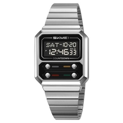 Retro Square Digital Watch Gold Stainless Steel Waterproof Unisex LED Alarm
