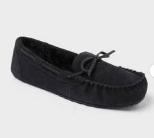 Auden Bria Moccasin Black Faux Fur Lining Slippers Size 7 NWT
