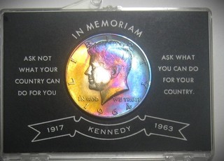VINTAGE JFK John F Kennedy 1964 Half Dollar Rare Rainbow Toning in 60's Holder