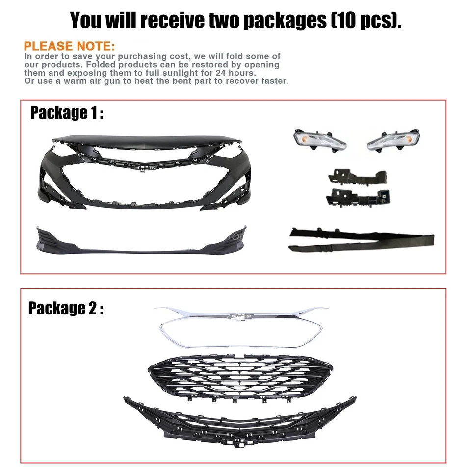 适用于 2019 - 2024 雪佛兰迈锐宝前保险杠盖上下格栅雾灯套装 — 第 2/4 张图片