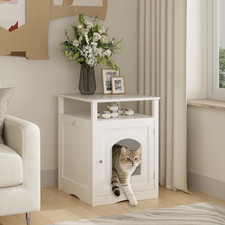 Cat Litter Box Enclosure Furniture, Indoor Wooden Cat House with Enclosed