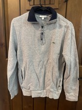 Lacoste Gray Cotton Quarter-Zip Mock Neck Pullover Sweater Mens Medium