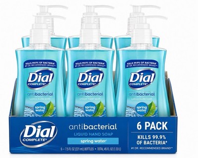 Dial Antibacterial Liquid Hand Soap Spring Water 7.5oz, Blue 6 Pack