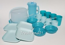 Tupperware Mini Party Play Set Plates Pitcher Bowls Mugs Cake Taker Blue Shades