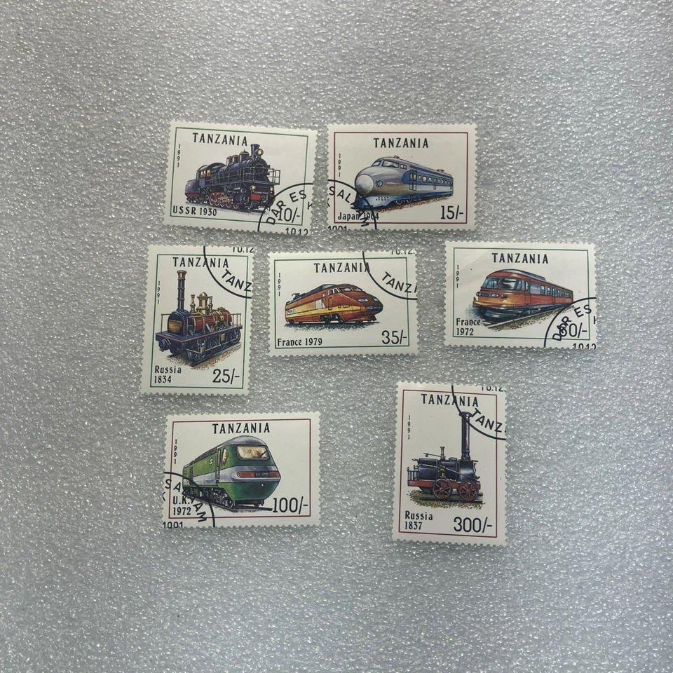7 USED Tanzania 1991 Locomotives of the World Stamps, Sc. # 800-06. $1 Ships. - Image 2 of 4