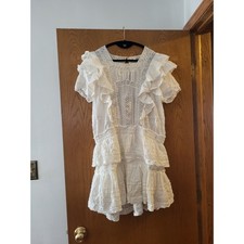 Loveshackfancy White Ruffle Victorian Lace Stella Flirty Mini Cotton Dress XL