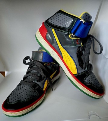 Mens 11- PUMA Sky II Hi 348537-01 Gray Yellow Red Blue Retro High-Top Sneakers