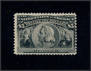 drbobstamps US Scott #245 Mint Regummed Sound $5 Columbian Stamp
