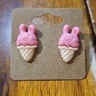 Pink Plastic Bunny Ice Cream Cone Stud Earrings Butterfly Closure — photo 1