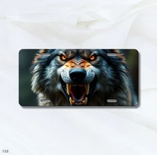 Detailed Wolf License Plate Fang Design Add Text Front Plate Birthday Gift