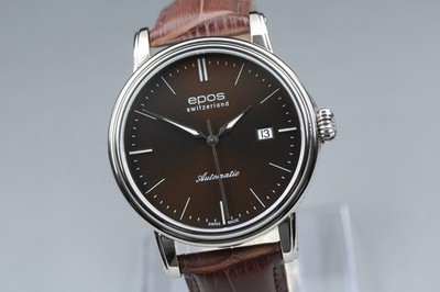Epos Emotion 3390 Brown Dial Date Automatic Swiss Made Men's Watch [Box Damaged]