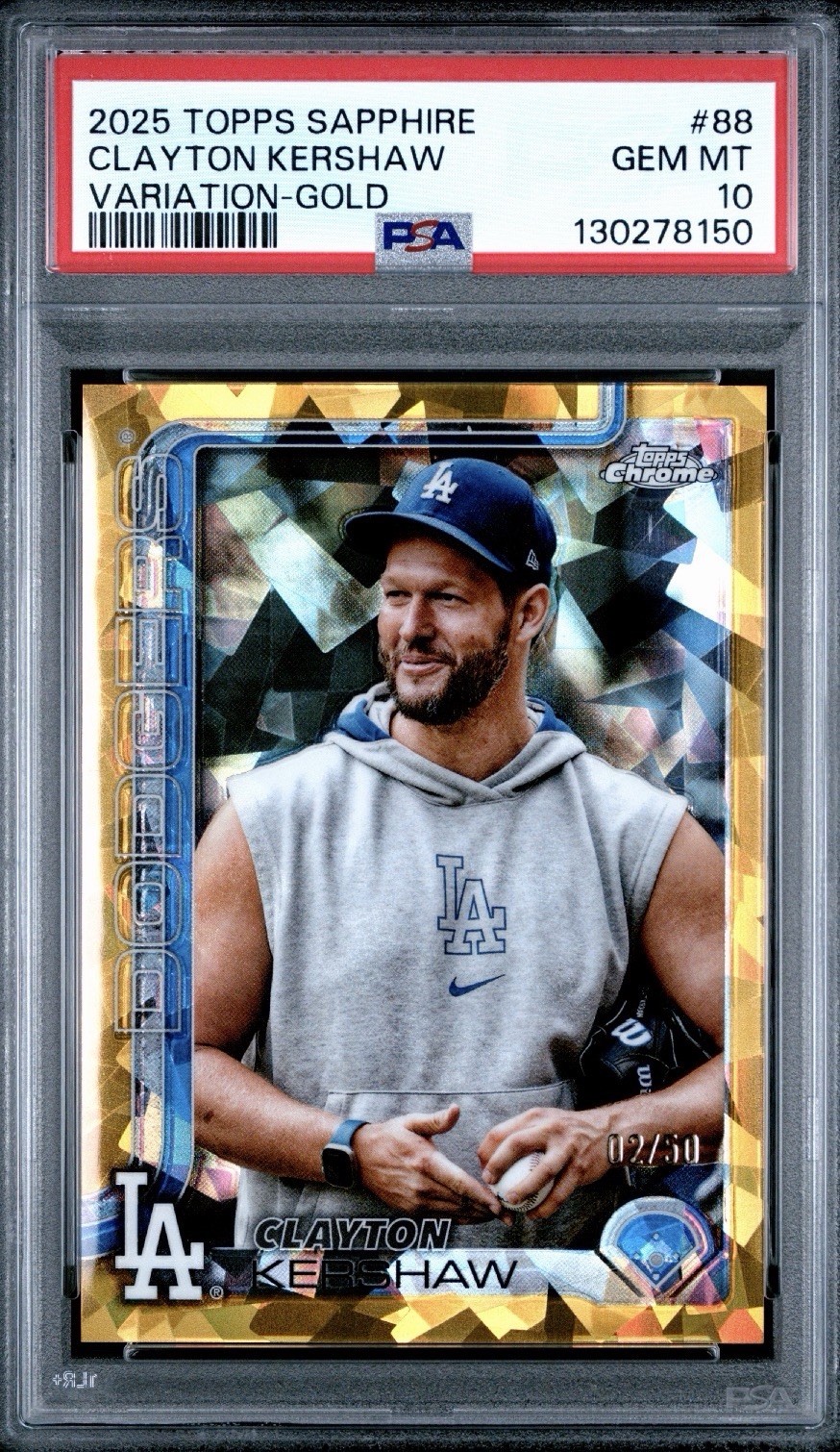 CLAYTON KERSHAW ~ 2025 Topps Chrome Sapphire Image Variation /50 Gold #88 PSA 10