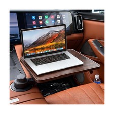 Wood Car Desk for Laptop, 360  Rotating Wood Cup Holder Table Tray for Driv