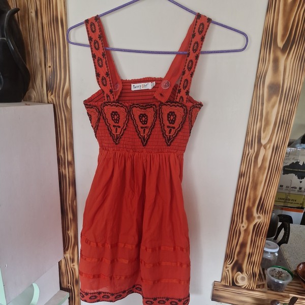 Sunny Girl Orange Floral Embroidered Midi Sundress Strappy Square Neck 8