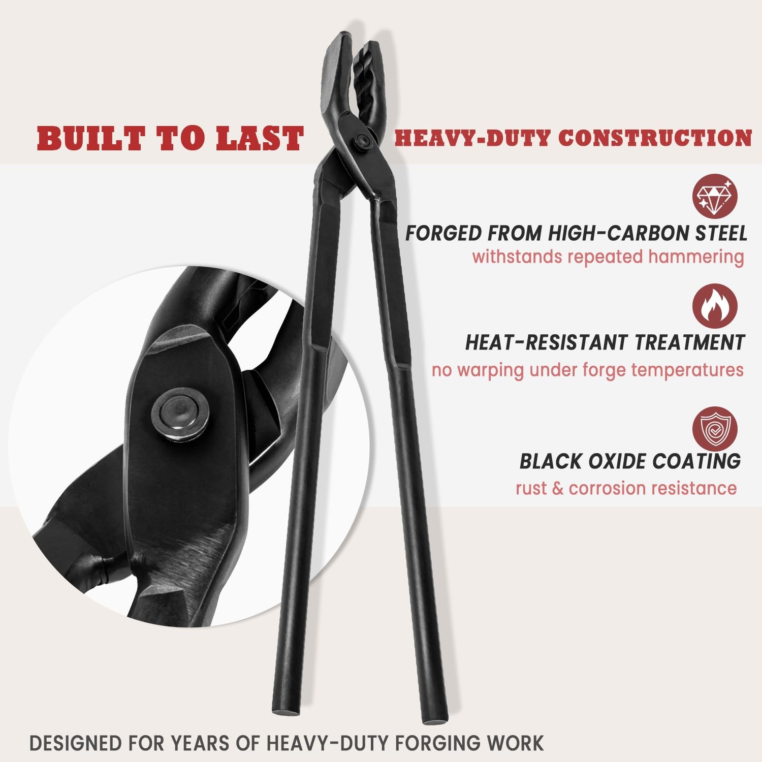 17 inch Wolf Jaw Tongs, Blacksmith Tongs for Beginners & Professional Blacksm...