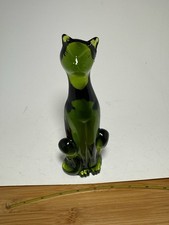 Viking Glass Epic Cat Avocado Green Figurine 8 “ Mid-Century Modern Great Cond
