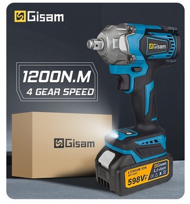 Gisam 1200N.M Torque Brushless Electric Impact Wrench 1/2 inch Cordless Wrench S
