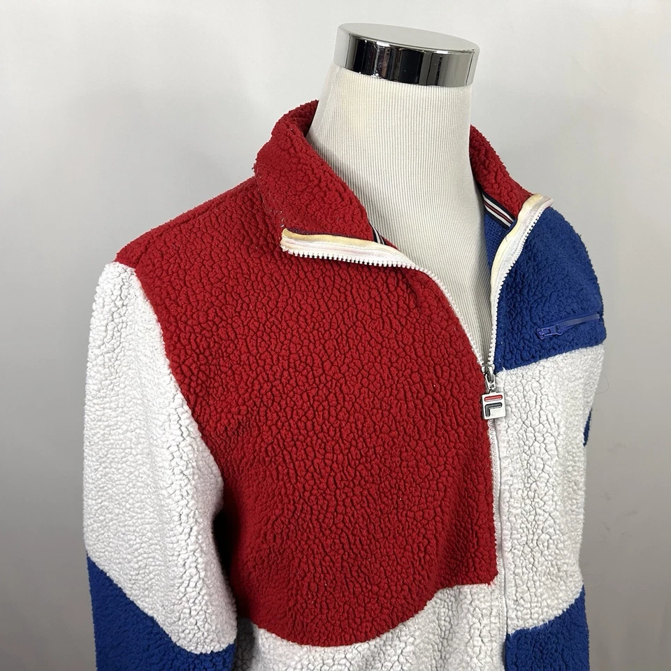 Chaqueta polar FILA pequeña vintage cremallera completa rojo blanco azul bloque de color hechizo Foto 2 de 4