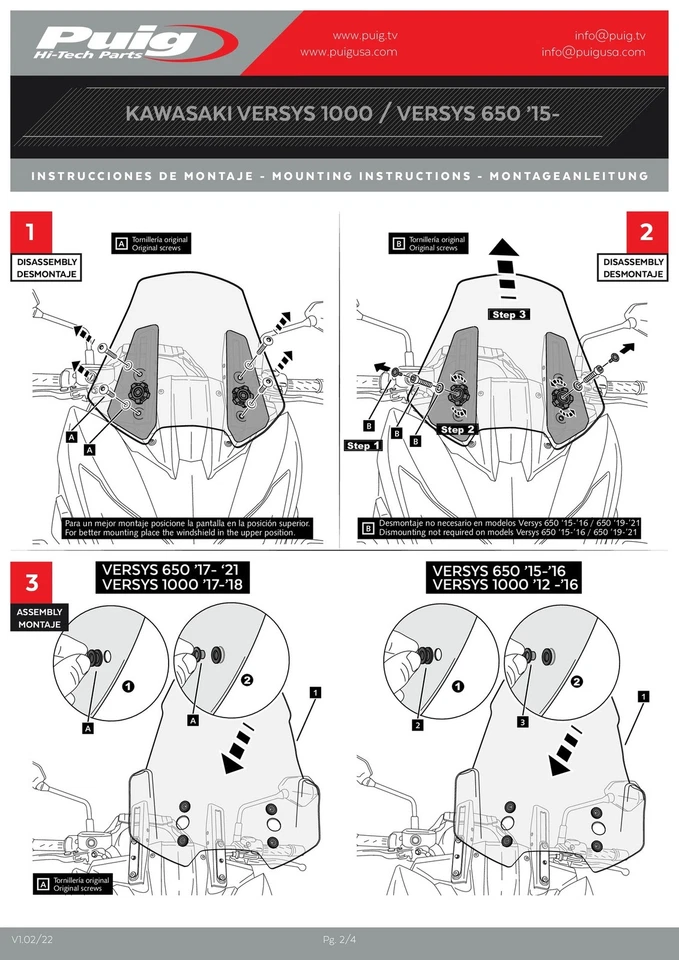 Parabrisas Touring Transparente Puig 9421W Para Kawasaki Versys 650/1000 Foto 3 de 4