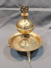 Vintage Arabic Brass Incense Burner Holder Et...