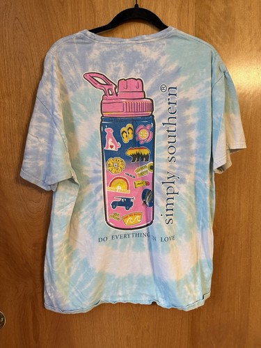 Simply Southern Collection T Shirt Blue Tye Dye Pink Love Bottle Graphic SS XL