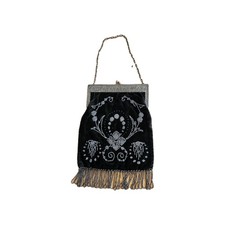 Vintage Beaded Evening Bag Metal Beads Nonmagnetic Frame Siver Color