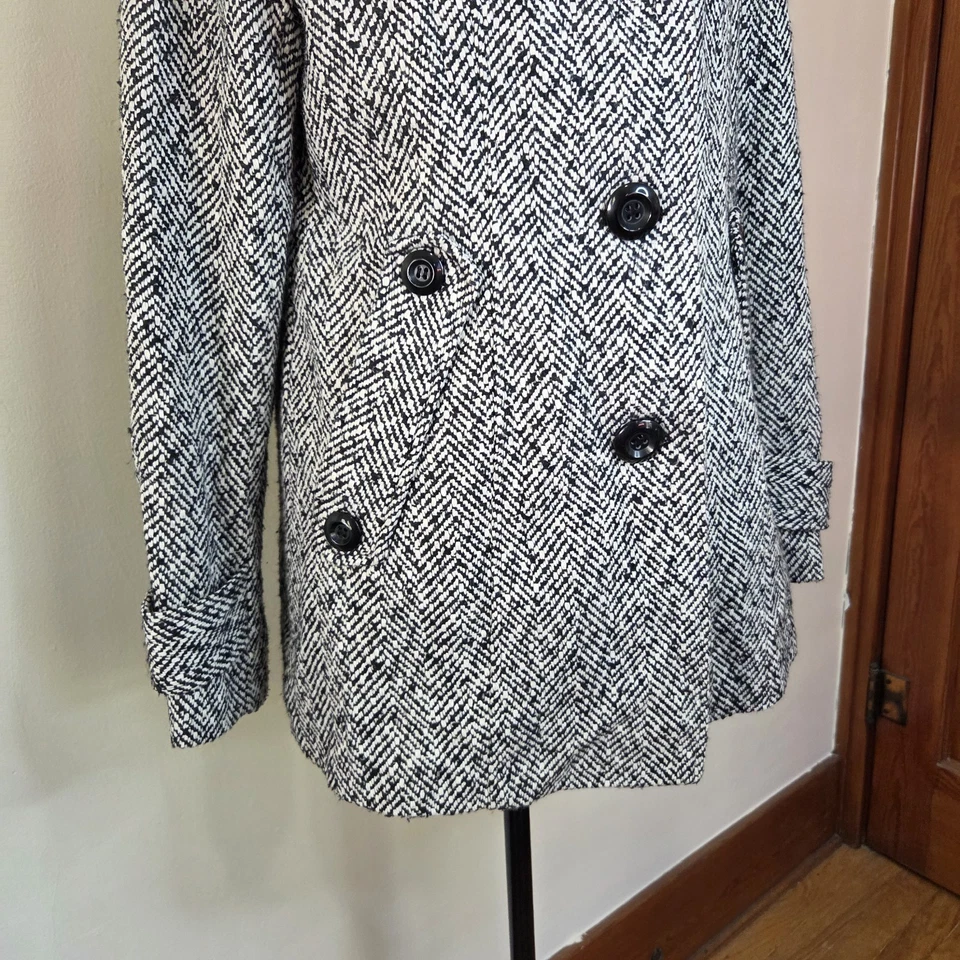 Abrigo para mujer Cato mediano negro blanco espiga chaquetón Foto 3 de 4