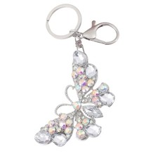 Butterfly Keychain Clear Crystal Rhinestone Purse Charm Silver-plated Butterfly