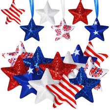 24 Pcs 4Th of July Ornaments Star Patriotic Tree Ornaments Memorial Day Tree Dec
