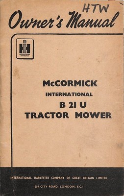 McCORMICK International B-21-U Traktor Rasenmäher Owner's Manuell & List ~ 1952